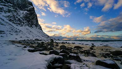 4K Motion Timelapse Uttakleiv Beach at sunset, Lofoten, Norway