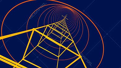 Animated 3D radio waves and tower
