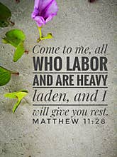 Come to me with bible verse design for Christianity with sandy beach background.