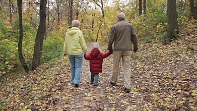 Grandparents with grandchild in autumn park
