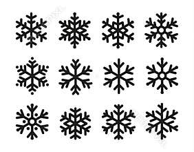 Snowflakes icon set, linear black design, freeze symbol collection, vector logo. Elements of decorating New Years and