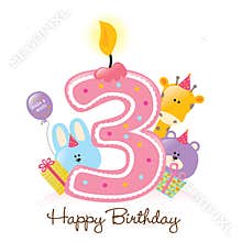 Birthday Candle and Animals Isolated