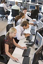 High Angle View Of Stock Traders At Work
