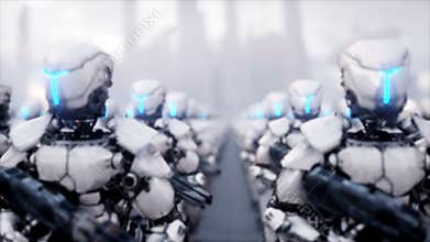 Invasion of military robots. Dramatic apocalypse super realistic concept. Future. 4k animation.
