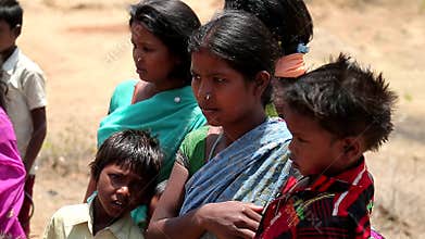 April 2016. India. Bihar. Scared poor indian village children.