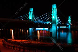 Bridge over Brazos River illuminated by LED in Waco, Texas / Light painted bridge