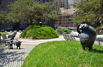 Sculptures in the Federal Courthouse Plaza garden