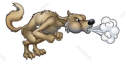Cartoon Three Little Pigs Big Bad Wolf Blowing
