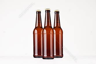 Group brown longneck beer bottles 500ml mock up.