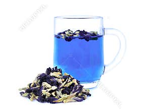 Dried butterfly pea flower with butterfly pea tea isolated