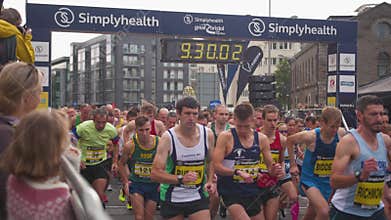 Start of Marathon Race, Runners Running, Bristol Half Marathon 2017, UK