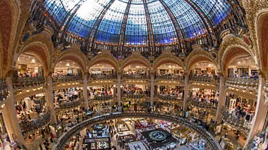 Galeries Lafayette interior from top timelapse in Paris.