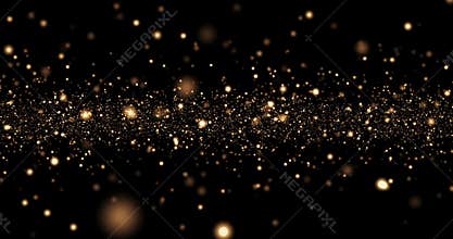 Christmas golden light shine particles bokeh loopable on black background, holiday congratulation greeting party happy new year