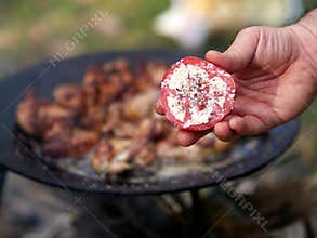 Camping food - barbeque outdoor in summer camp