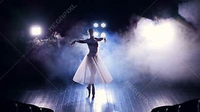 A view from above on a dancing ballerinas silhouette.