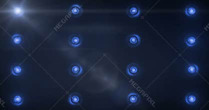 Flashing shiny blue stage lights movement entertainment, spotlight projectors in the dark, blue soft light spotlight strike