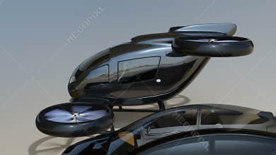 Passenger drone taking off from a self-driving car