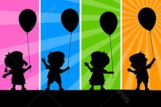 Kids and Balloons Silhouettes