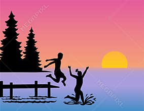 Children Jumping into Lake/eps