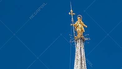 The Madonnina atop Milan Cathedral timelapse in Milan, italy.