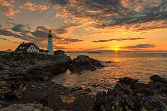 Portland Lighthouse at sunrise, Maine, USA
