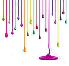 Streaks of multi-colored paint in the form of drops on white