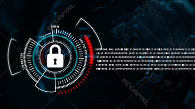 4K Animation Globe spin with security lock metaphor cyber futuristic data safe concept