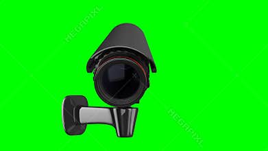 Security camera on green background. Isolated 3D render