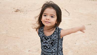4K. baby cute girl laughing, clapping hands and having fun at playground. child, children, childhood, early life