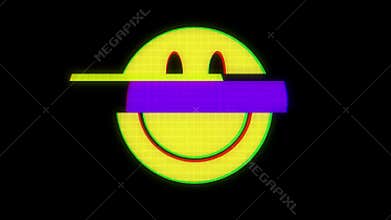 Smile hud holographic symbol on digital old tv screen seamless loop glitch interference animation new dynamic retro