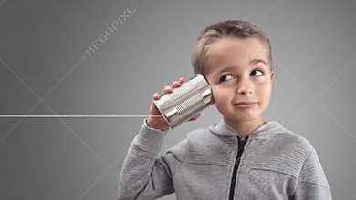 Tin can phone listening to curious good news