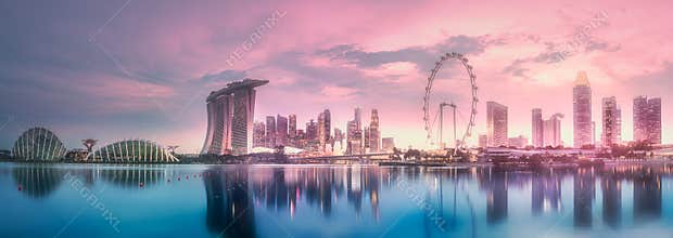 Purple sunset of Marina bay skyline, Singapore