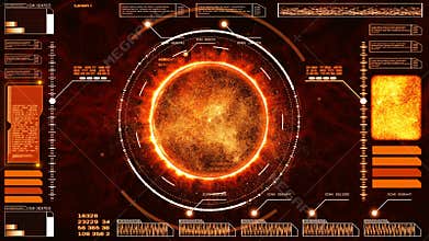 Hi-tech digital abstract background interface head up display holographic Sun Solar Flare Particles and information