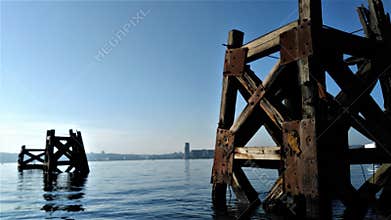 wooden construction on the bay of Cardiff