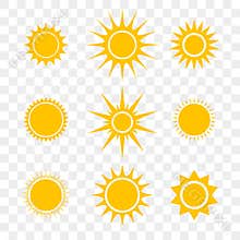 Sun or star vector cartoon yellow flat icons set