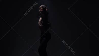 A ballet dancer in a leather jacket shows the movements of a ballet, slow motion