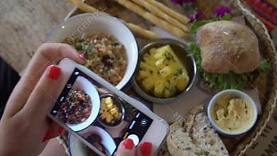 Food Photo. Taking Pictures of Breakfast on Mobile Phone