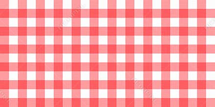 Vector gingham striped checkered blanket tablecloth. Seamless white red table cloth napkin pattern background with natural textile
