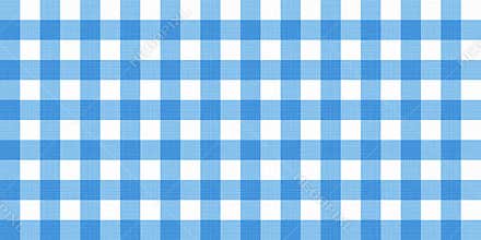 Vector gingham striped checkered blanket tablecloth. Seamless white blue table cloth napkin pattern background with natural textil
