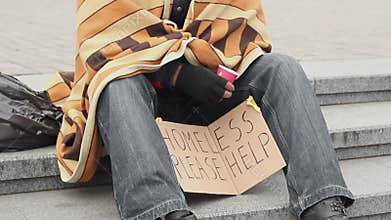Socially vulnerable lonely man asking for help and begging, poverty and sadness