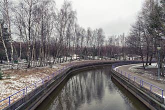 Flowing river in winter, Palanga, Lithuania
