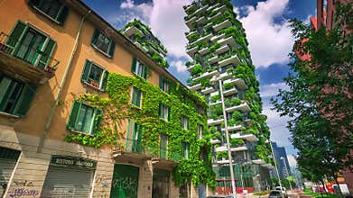Milan, Italy - May 2017: Bosco Verticale or Vertical Forest is one best tall building. Residentia.