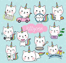 Cat Unicorn Life Activity Planner Vector Illustration