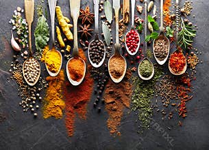 Spices on black board