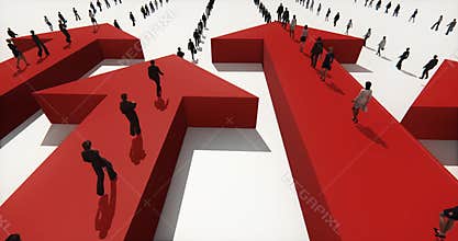 4k business people walking on the 3d arrow.