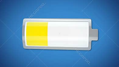 Battery discharging, indicator changing color from green to yellow, warning sign