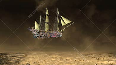 Steampunk Flying Industrial Ship Machine