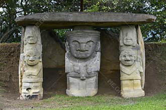 Ancient pre-columbian statues in San Agustin, Colombia.