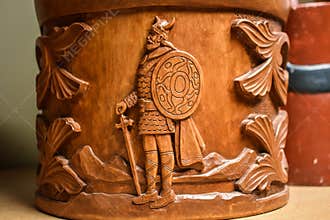 Norwegian Kubbestol Carving of a Viking