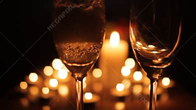 Romantic candle light dinner with champagne